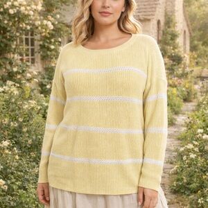 Talbots women’s butter yellow 100% cotton pullover sweater top XL Cottagecore